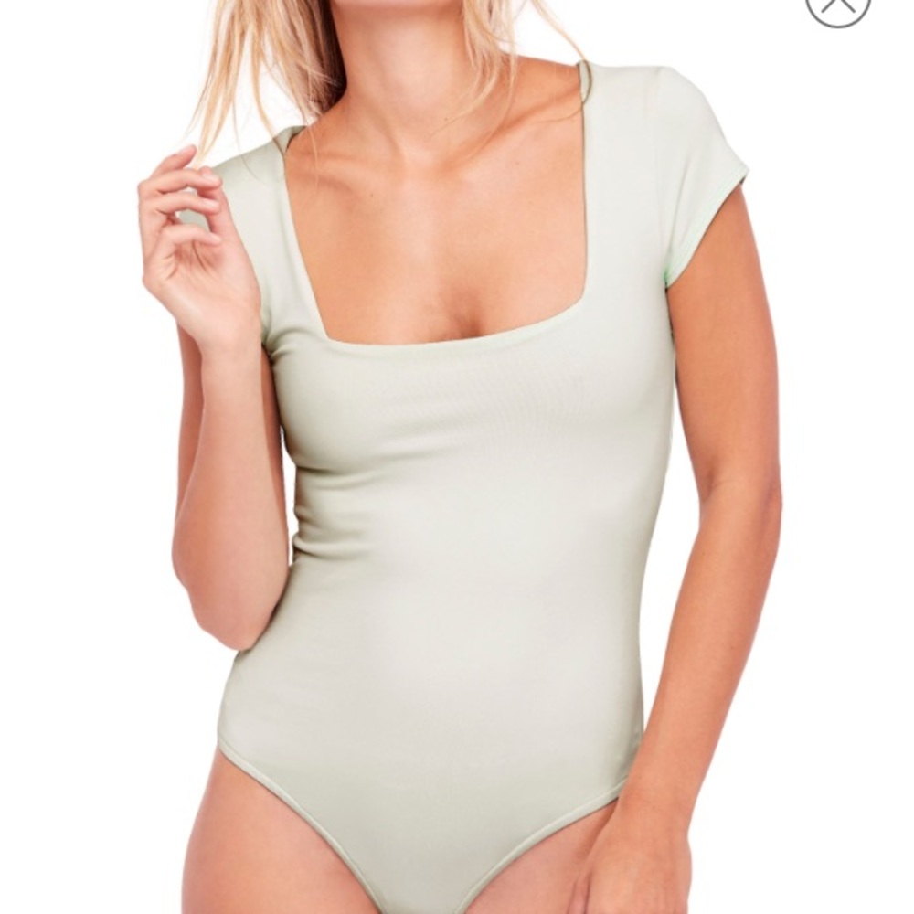mint green square eyes body suit - free people